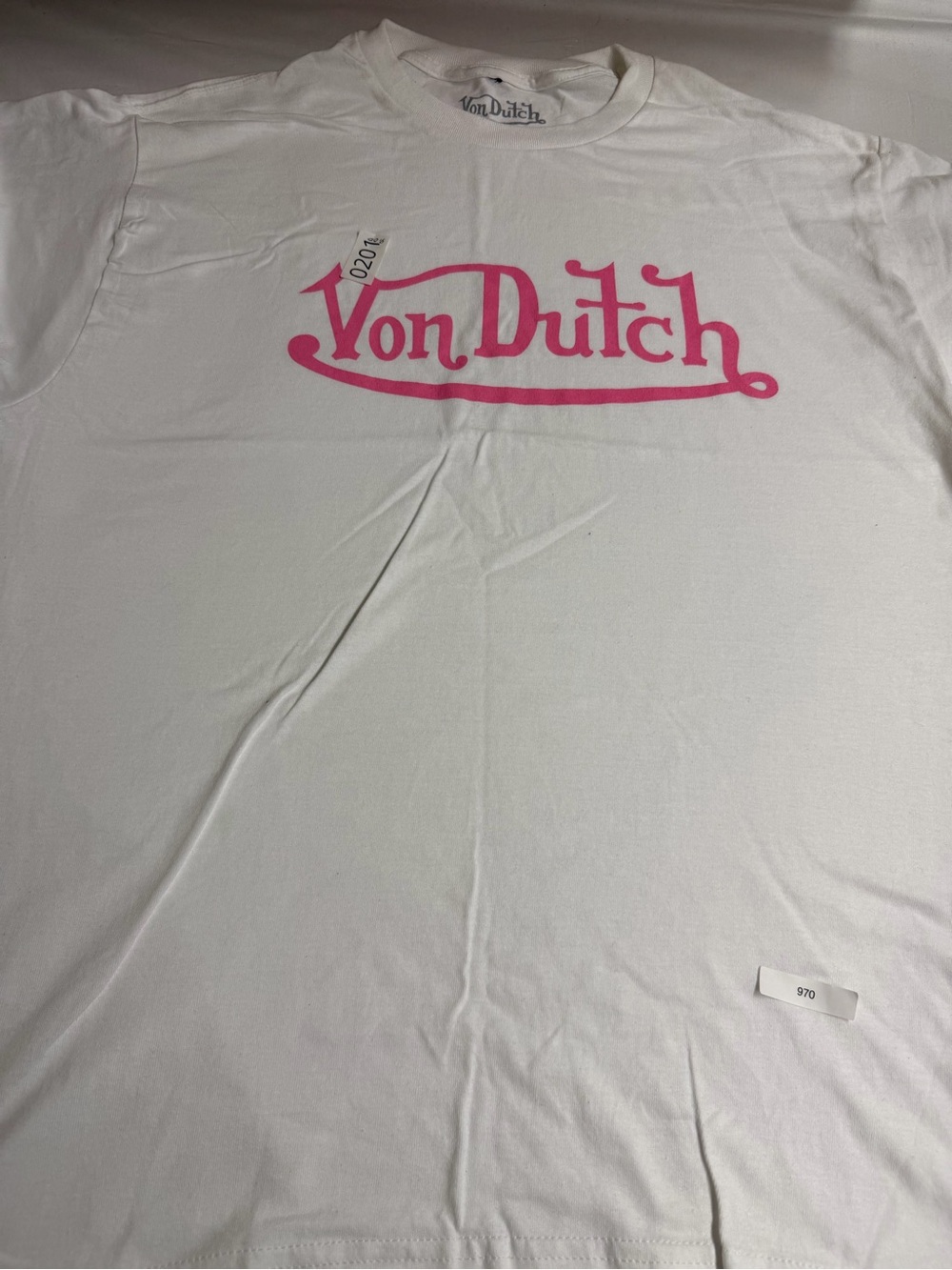 Von Dutch White  Tee with Pink Logo